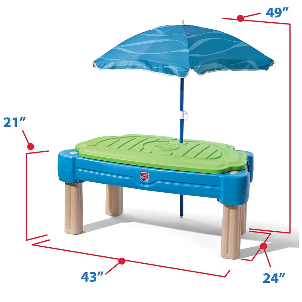 Step2 Cascading Cove Sand and Water Table, Kids Activity Sensory Playset, Comes with Umbrella, Summer Outdoor Toys, 7 Piece Toy Accessories, For Toddlers 1.5+ Years Old