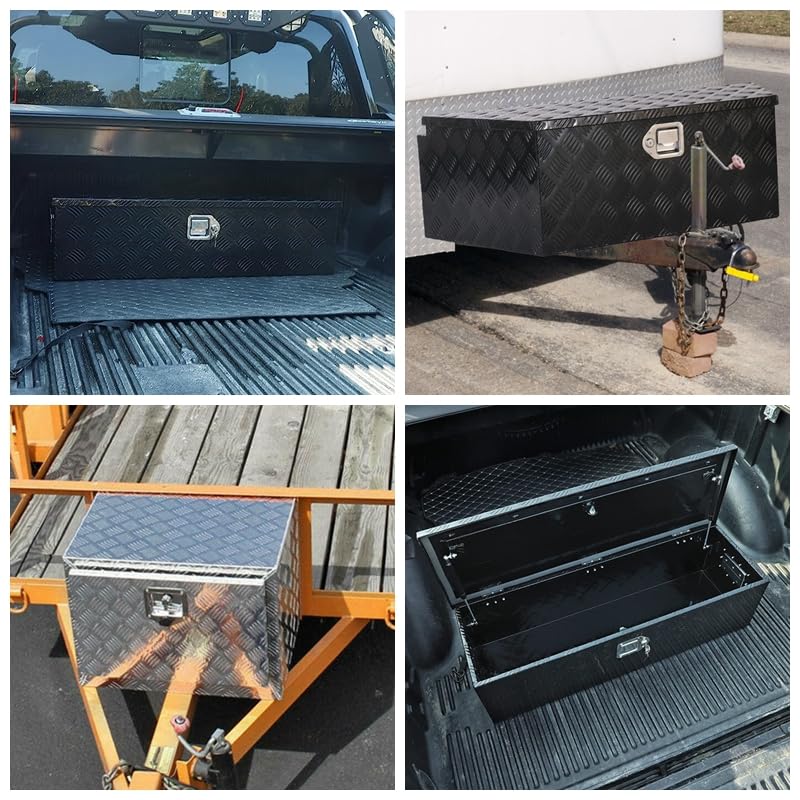 Gooeap 20 X 12 X 9.45 Inch Black Aluminum 5 Bar Tread Tool Box Truck Car Outdoor Trailer Pickup Underbody Toolbox, RV Storage Organizer, Underbed Tools Organizer With Lock & Keys