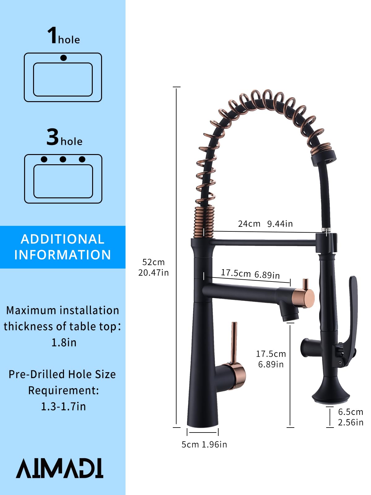 AIMADI Black and Gold Kitchen Faucet - Matte Black Kitchen Faucet Commercial Single Handle Kitchen Faucets with Pull Down Sprayer,Rose Gold Kitchen Sink Faucets