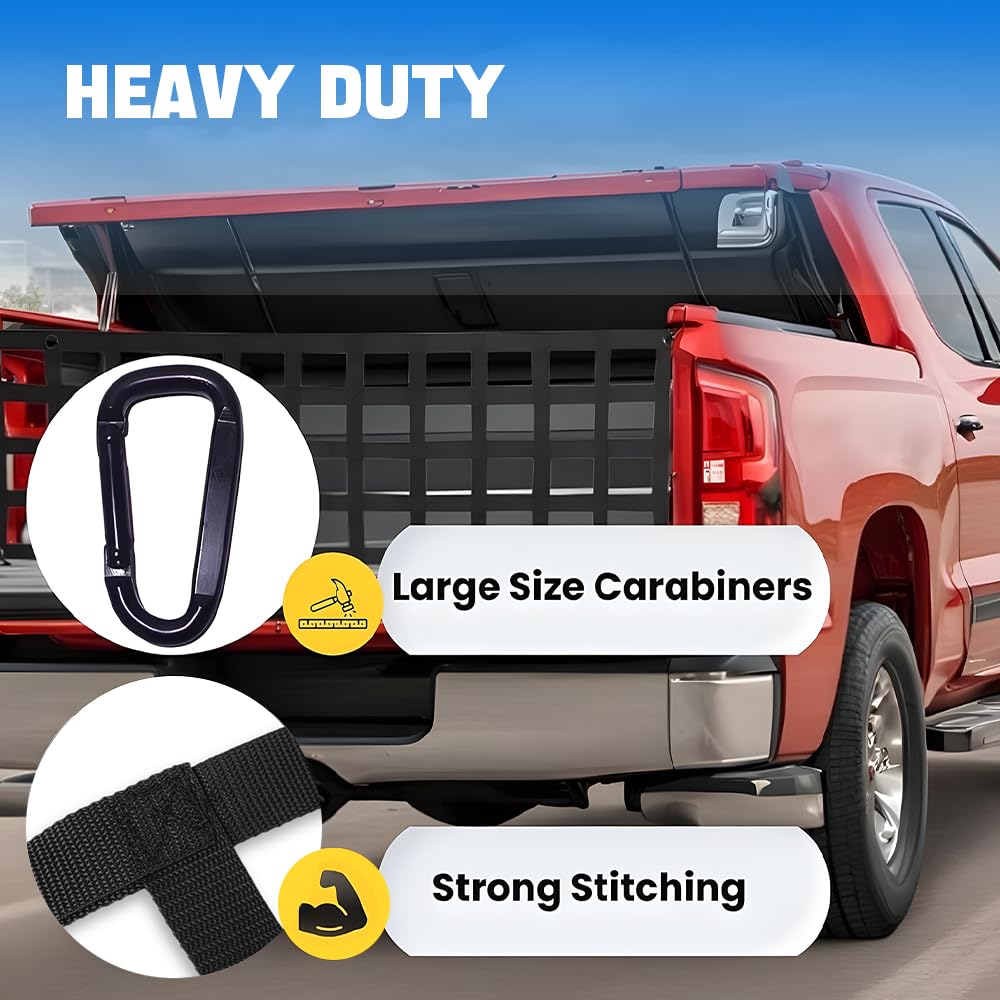 BARTOO Tailgate Net for Pickup Truck Bed, 60'' x 18'' Tailgate Mesh Cargo Net for Full Size Truck, Heavy Duty Cargo Netting with Hooks for Chevrolet, Ford, Toyota, GMC, Jeep, Black
