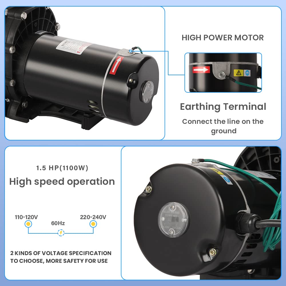 Anbull 1.5HP 6480GPH Pool Pump, Powerful Self Priming Dual Voltage In/Above Ground Swimming Pool Pumps for 15000-31000 Gallons Pools, with Strainer Basket & Drain Plug (1100W/60HZ)