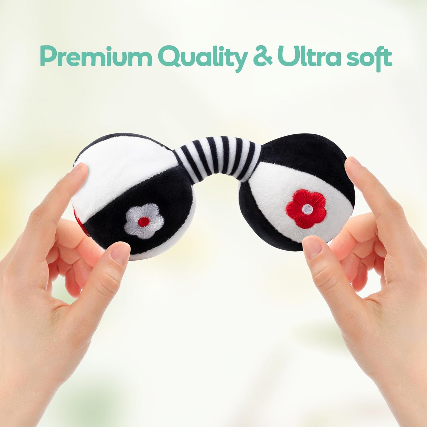 JINBOBUBU Soft Baby Rattles 0-6 Months - 2 Pack Infant Developmental Toys with Black & White Contrast | Sensory Newborn Toys for Girls & Boys | Set (BPA Free)