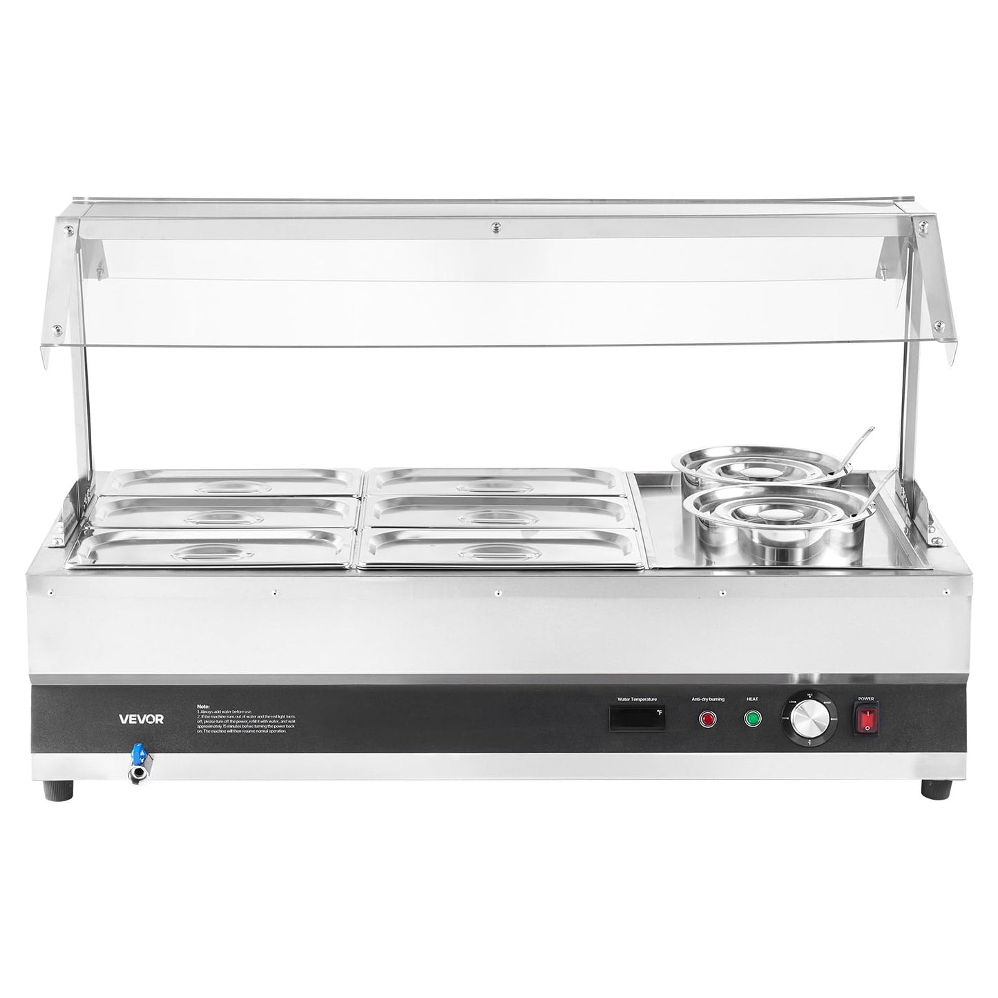 VEVOR Electric Soup Warmer, Two 6.34QT Pots & Six 1/3 Pans, Stainless Steel Commercial Food Warmer with 86~185°F Adjustable Temp, 1500W Bain Marie with Cover, Soup Station for Restaurant, Buffet