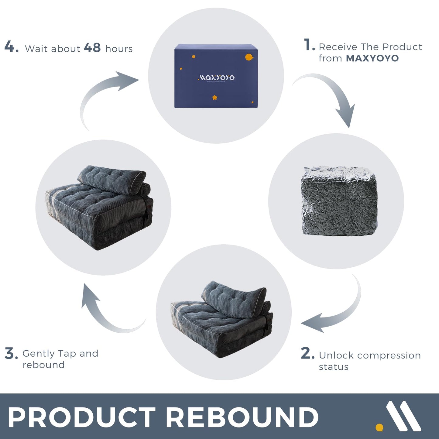 MAXYOYO Folding Sofa Bed, Convertible Sleeper Chair with Pilow Foldable Matress with Back Support, Portable Fold Out Chair Bed Comfy Floor Sofa Lounge for Living Room Bedroom, Dark Grey, Double