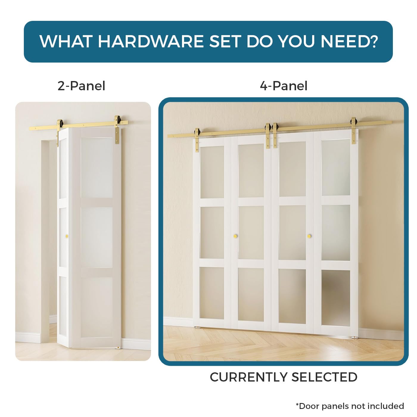 Rio Salto Gold Bifold Sliding Barn Door Hardware Kit Heavy Duty Metal Track System with Matching Knobs Gold Bi-Fold Barn Door Bifold Closet Doors, Bi-Folding 64" Track for 4 Doors, 4 Rollers No Door