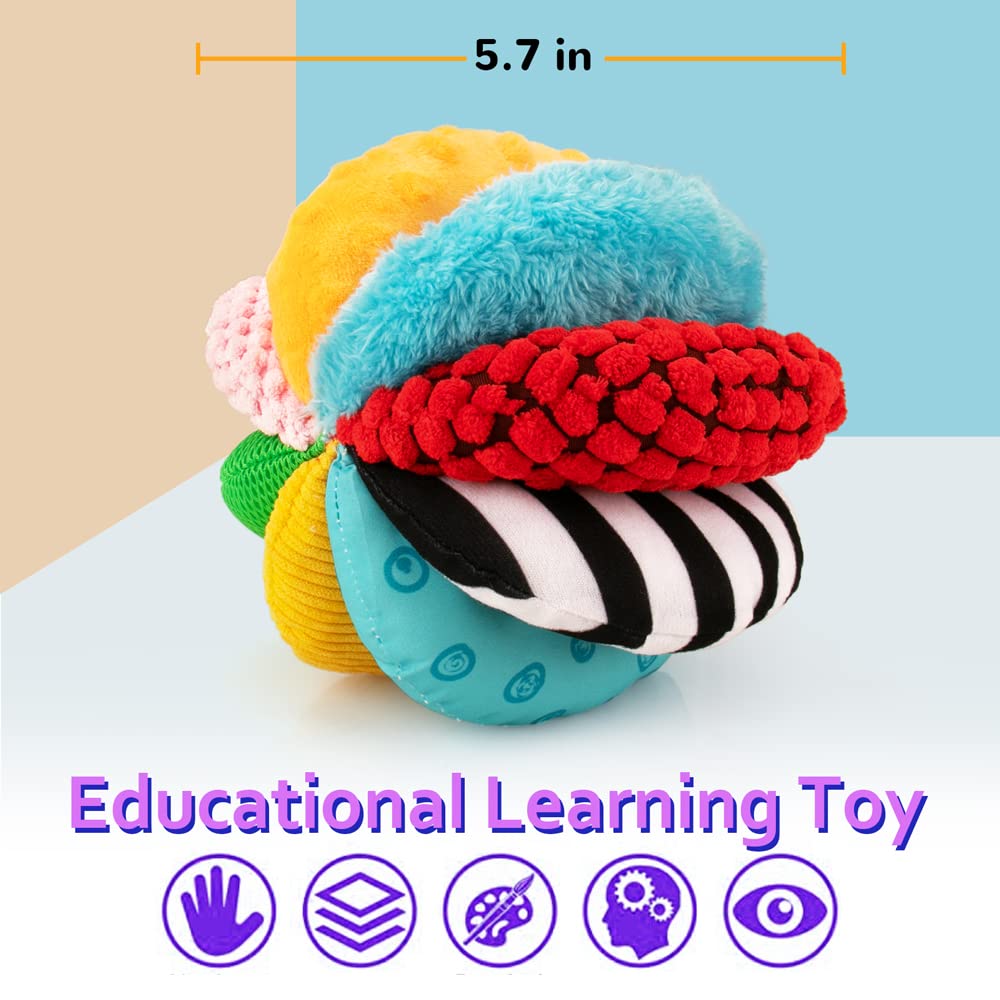 8-in-1 Sensory Balls for Infant Toddlers,Rainbow Fabric Baby Toy for Sensory Development,Montessori Toys for Babies 6-12 Months,8 Different Sensory Tactile Textures with Crinkle Rattle Squeakers