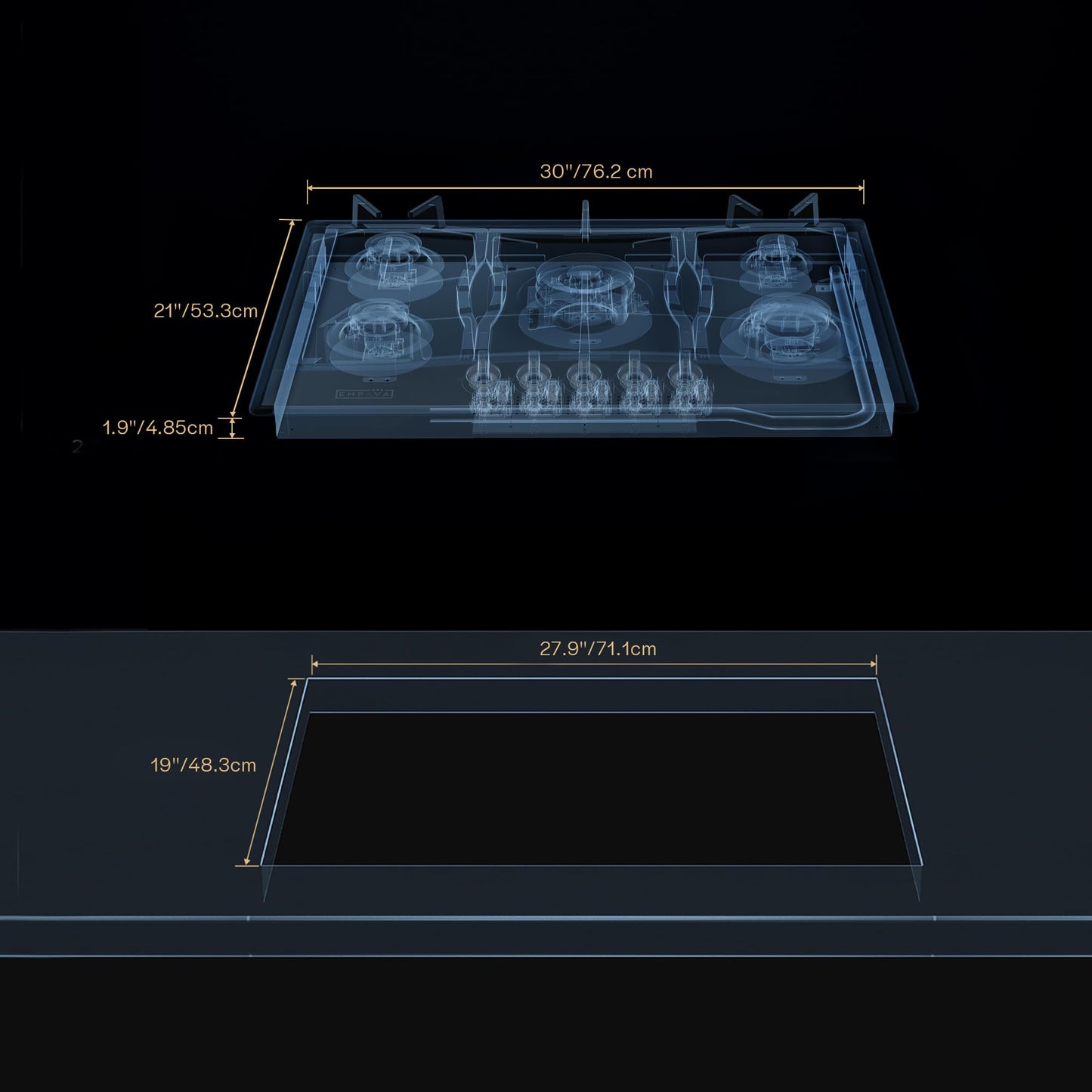 Empava 30 in. Gas Stove Cooktop with 5 3rd Gen Italy Sabaf Sealed Burners in Stainless Steel, 30 Inch, Silver