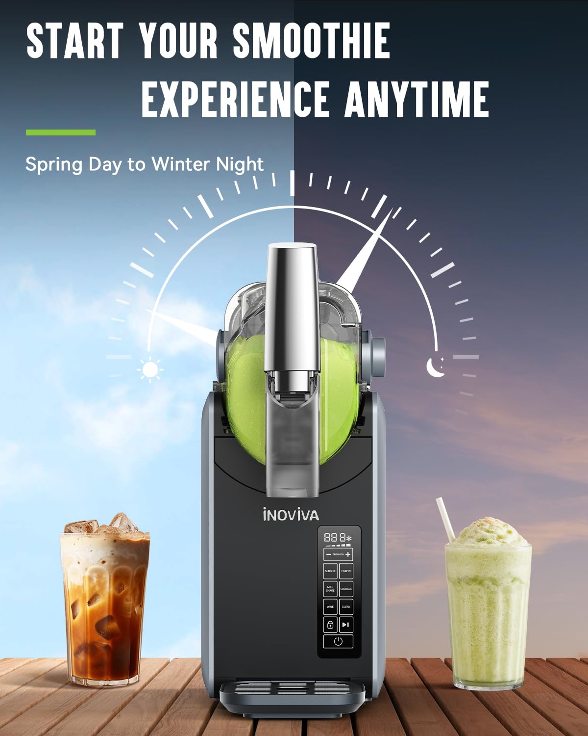 Slushie Machine, 68oz INOVIVA Frozen Drink Maker for Home, No Ice Needed, with Self-Cleaning, 5 Preset Programs, Frozen Margaritas, Frappés, Milkshake, and More