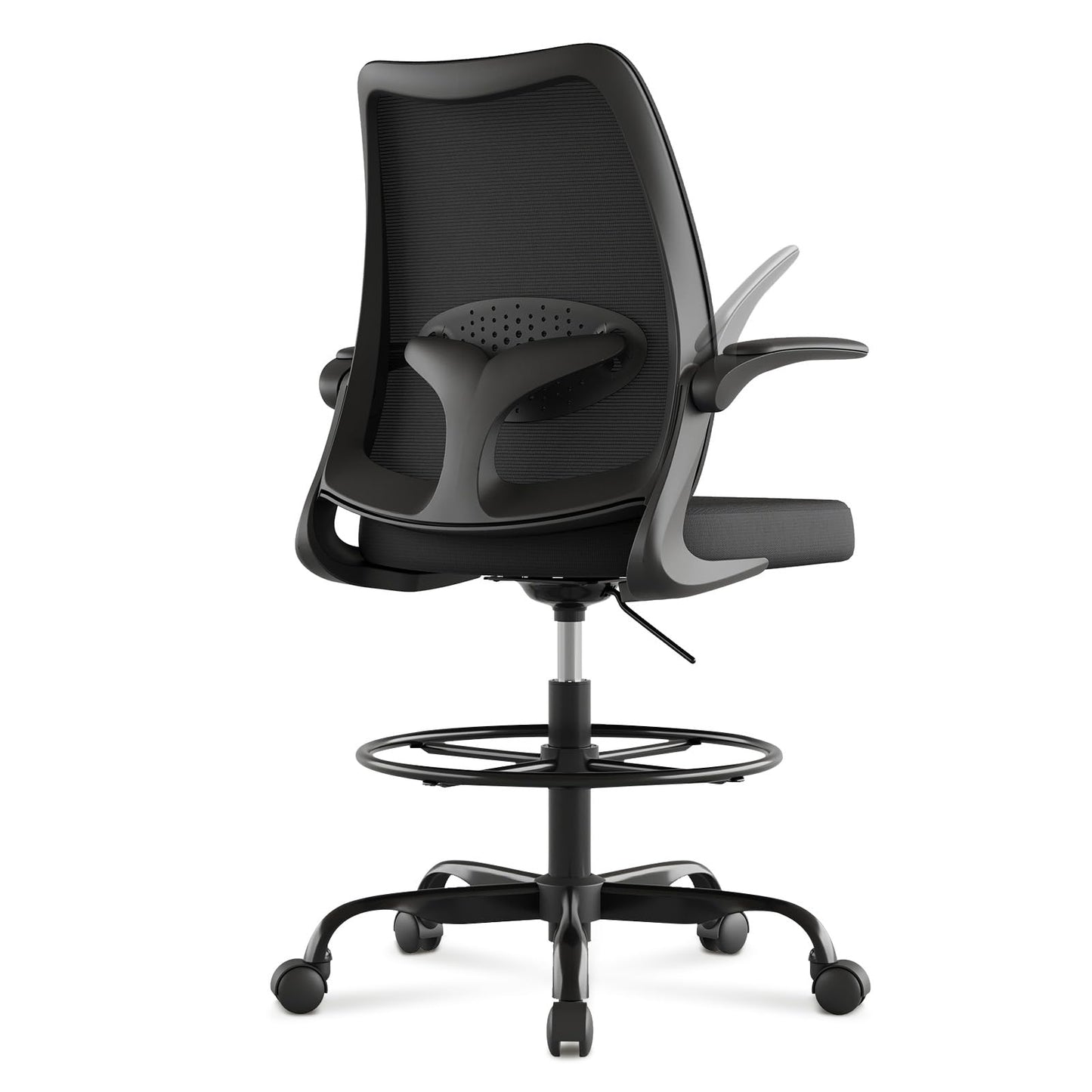 BERYTH Tall Office Chair for Standing Desks,High Desk Drafting Chair with Adjustable Footrest Ring,Ergonomic Lumbar Support,Flip-Up Armrests for Home Office,Black
