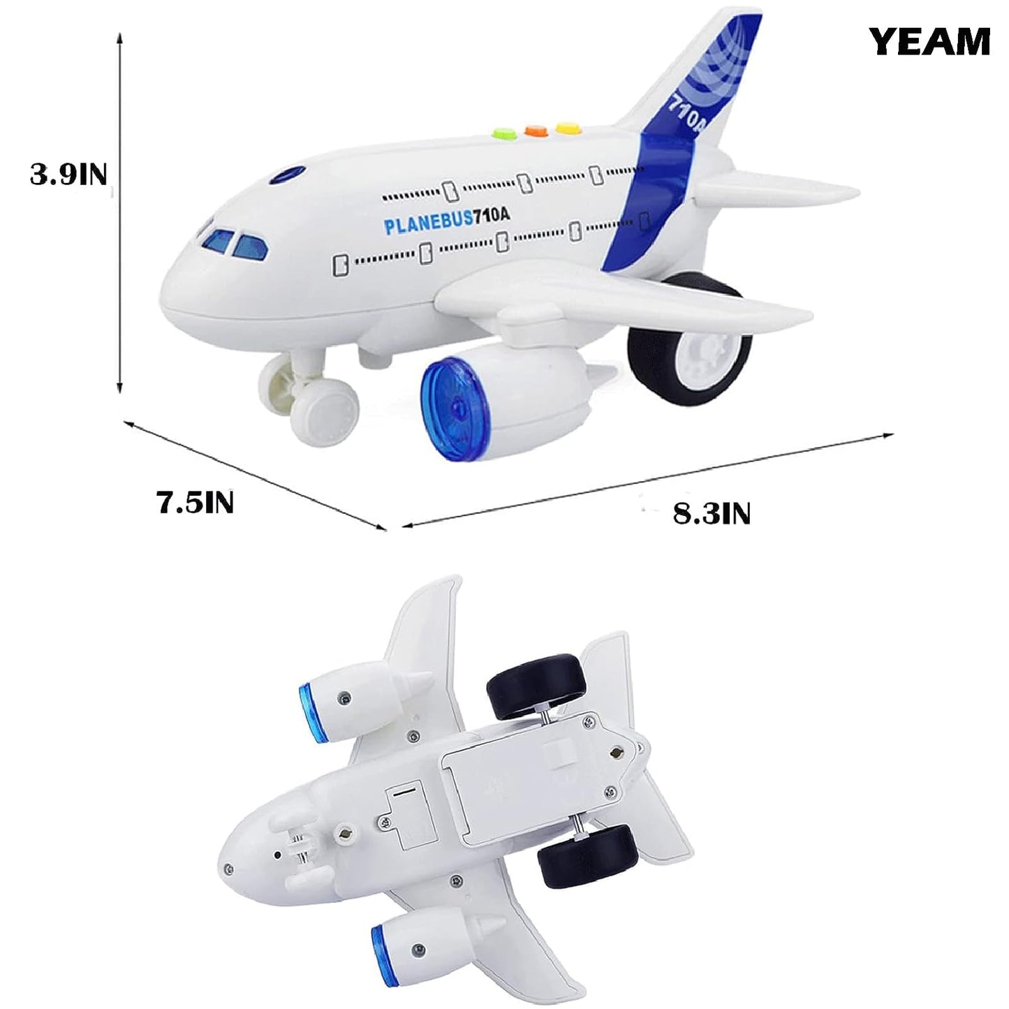 OCCAFY Airplane Toys for Toddlers,Friction Powered Toy Plane for Kids,1:200 Scale Aircraft with Flashing Lights and Sounds for Boys & Girls,Toy Vehicles