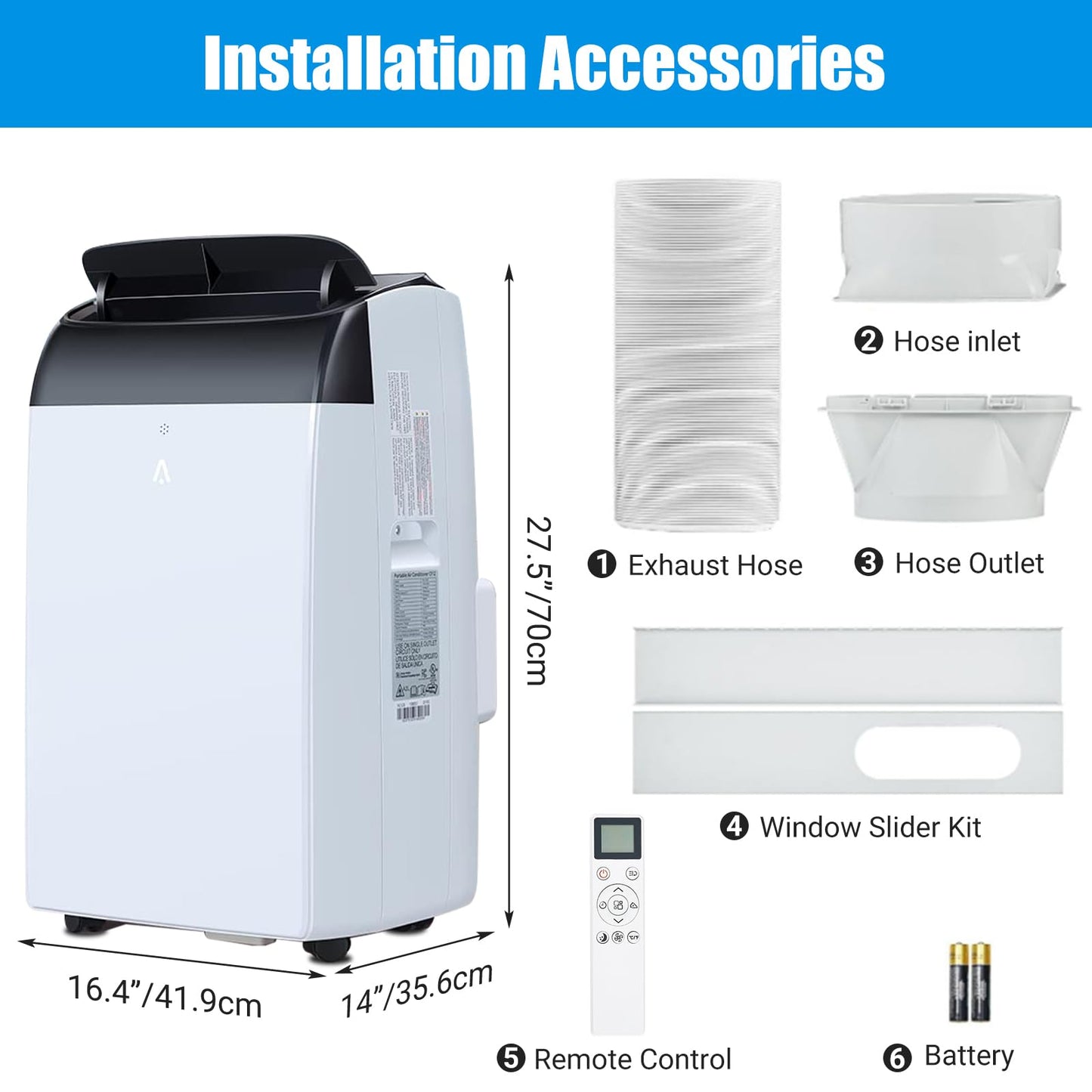 Hipicute 14000 BTU Portable Air Conditioners with Remote Control, 3-in-1 Free Standing Cooling AC Unit with Fan & Dehumidifier, Cools Room up 750 Sq. Ft, 24H Timer, Window Mount Exhaust Kit