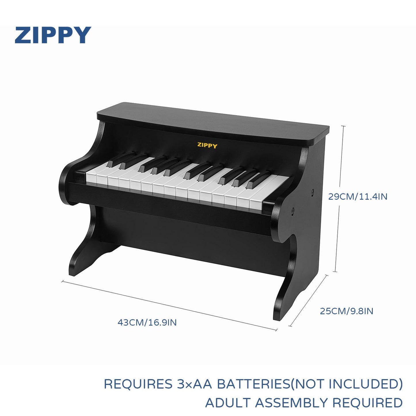 ZIPPY Kids Piano Keyboard, 25 Keys Digital Piano for Kids, Mini Music Educational Instrument Toy, Wood Toy for Toddlers Girls Boys (Black)