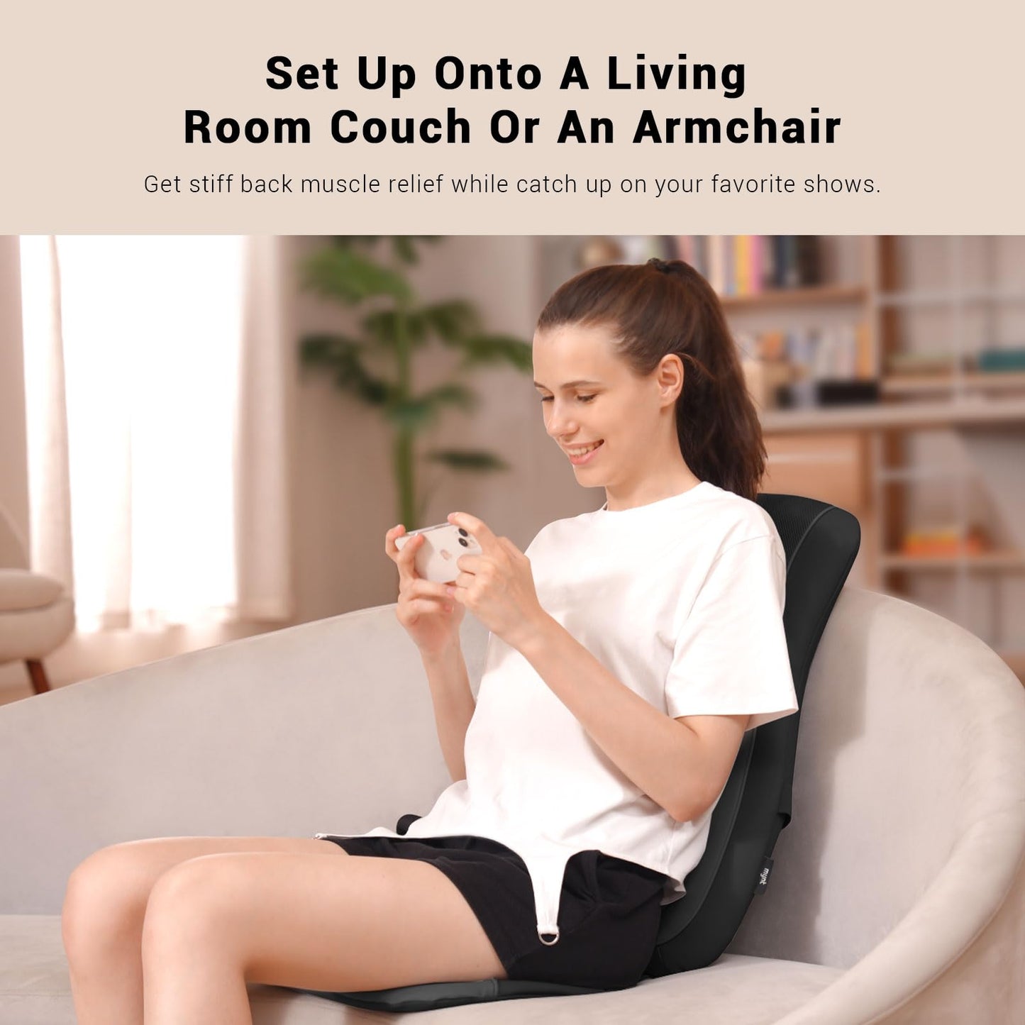 Mynt Black Acupressure Massage Chair Pad with 4 Deep Kneading Nodes, Shiatsu Back Massager for Chair with Heat, Heated Back Massage with a Cushion for Deep Tissue, Gift for Father Day