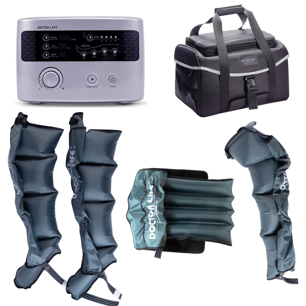 DOCTOR LIFE LX9max Full Body (A) - Sequential Air Compression Recovery System : Device + Legs (2XL) + Arm + Waist + Bag