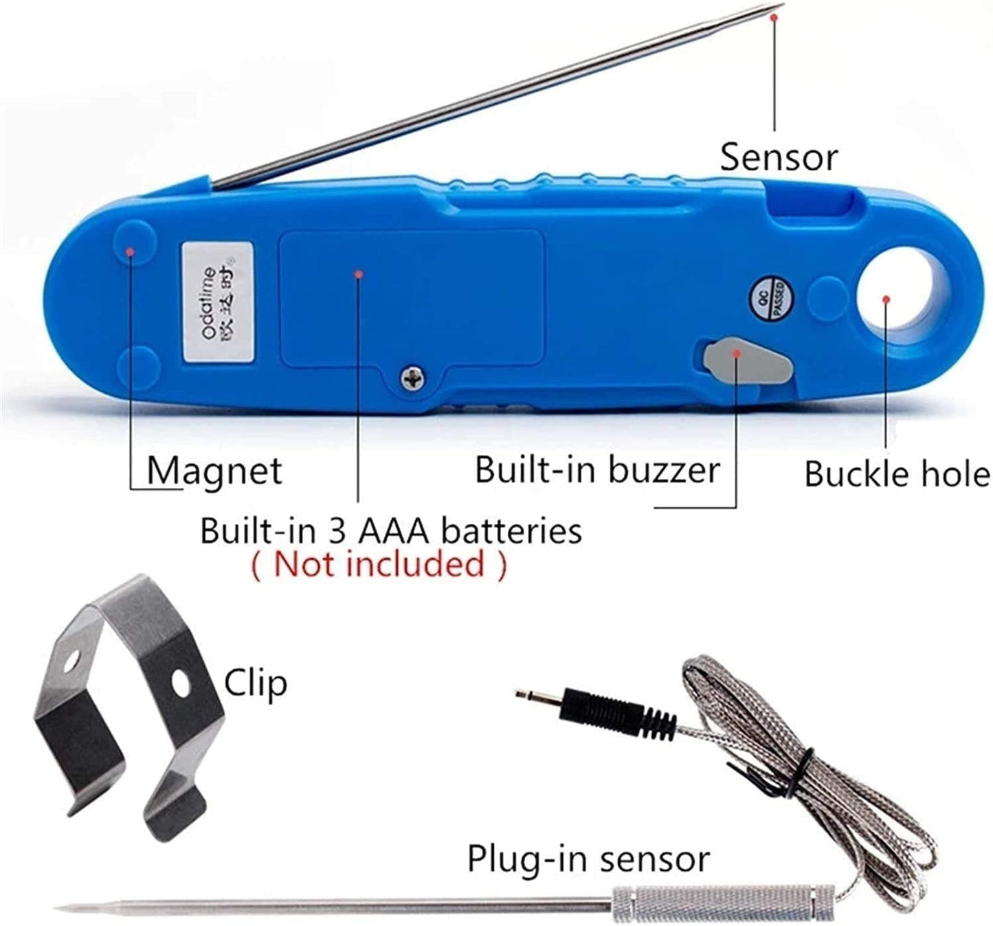 Digital Meat Thermometer, Food Thermometer Instant Read for Grilling, Digital Thermometer with Backlight Alarm Function for Outdoor BBQ, Cooking, Party(Blue)