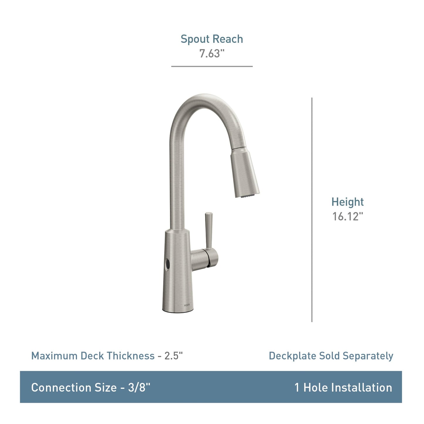Moen Riley Matte Black Motionsense Wave Sensor Touchless One Handle Pulldown Kitchen Faucet Featuring Power Clean, 7402EWBL