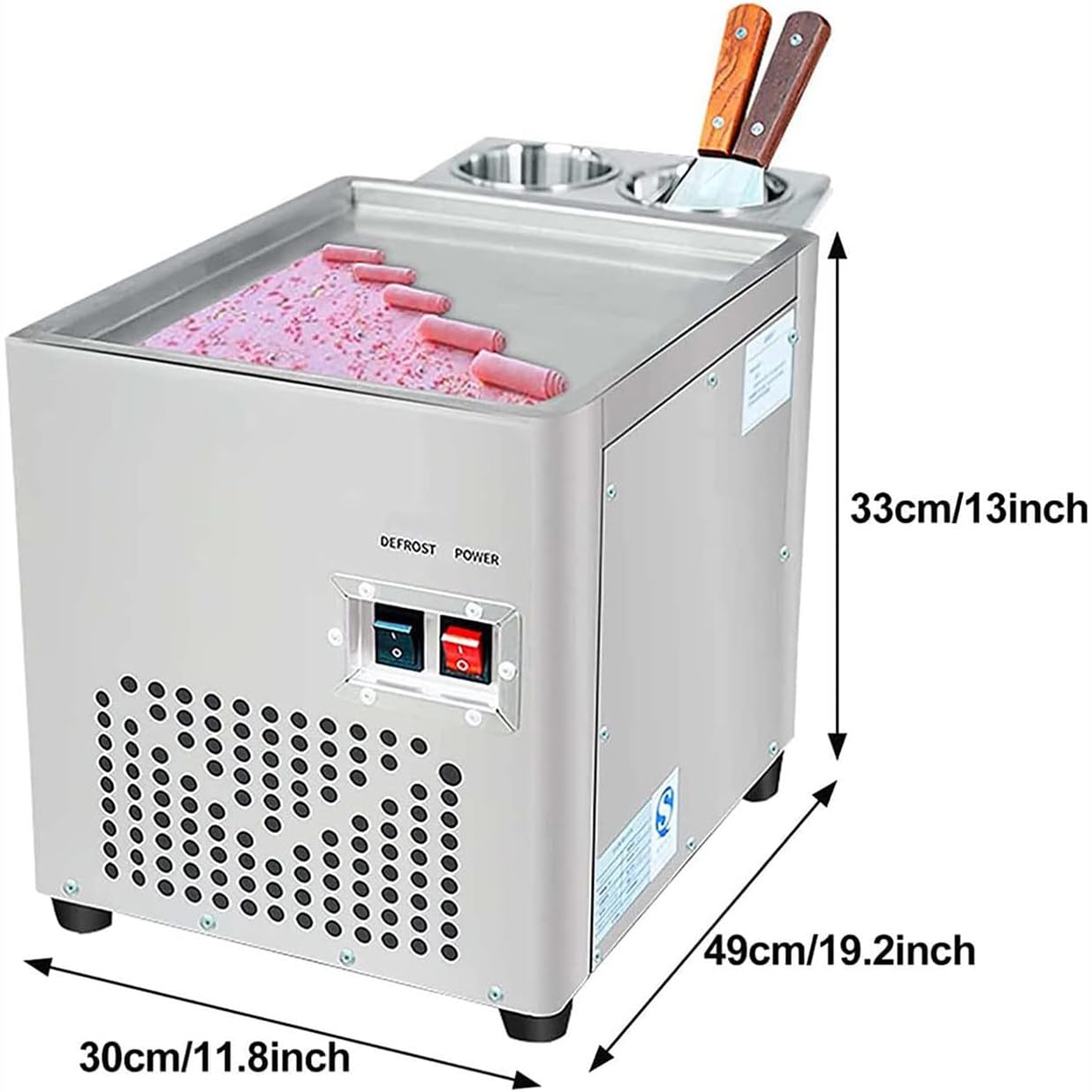 Rolled Ice Cream Machine, Stainless Steel Stir-Fried Ice Cream Roll Maker - 220W Commercial Yogurt Fry Ice Cream Machine for Dessert Shop