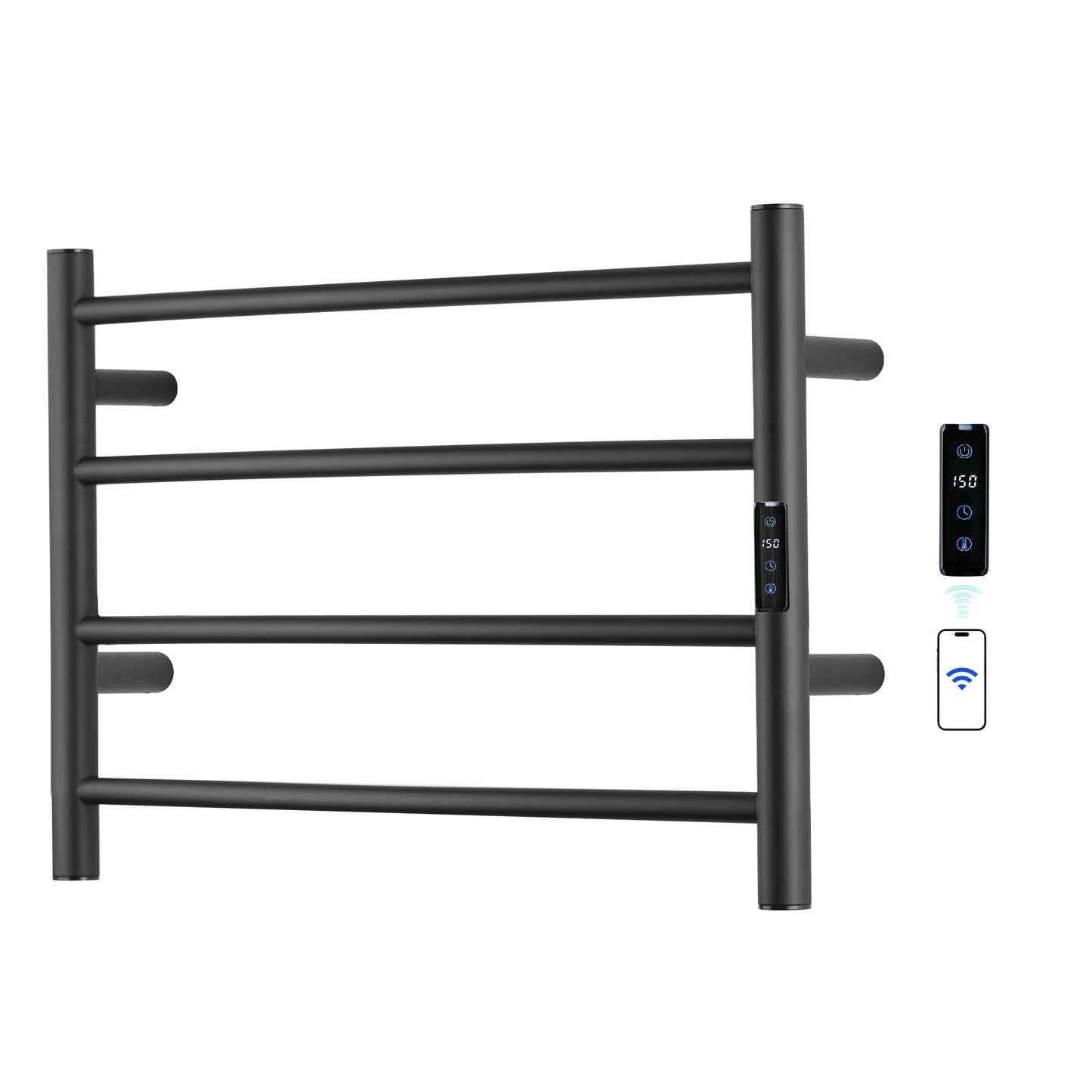 SHARNDY Electric Towel Rack with Voice Control for Alexa & Google Home,TUYA - Wall-Mounted Bathroom Heating Towel Warmer,Plug-in,Stainless Steel Material,16.54x23.62x5.51 in,Black,4 Bars