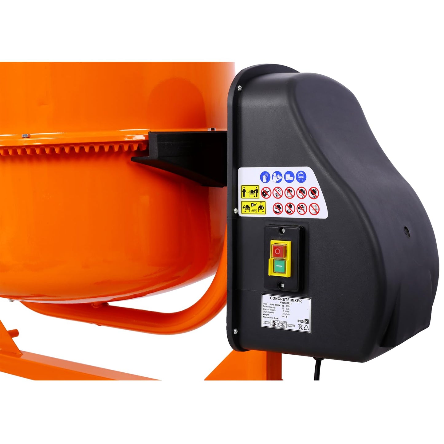 Cement Mixer, 5 Cu. Ft Electric Concrete Mixer Machine, 650W AC Motor Portable Power Cement Mixers for Mortar, Stucco and Fodder, Orange