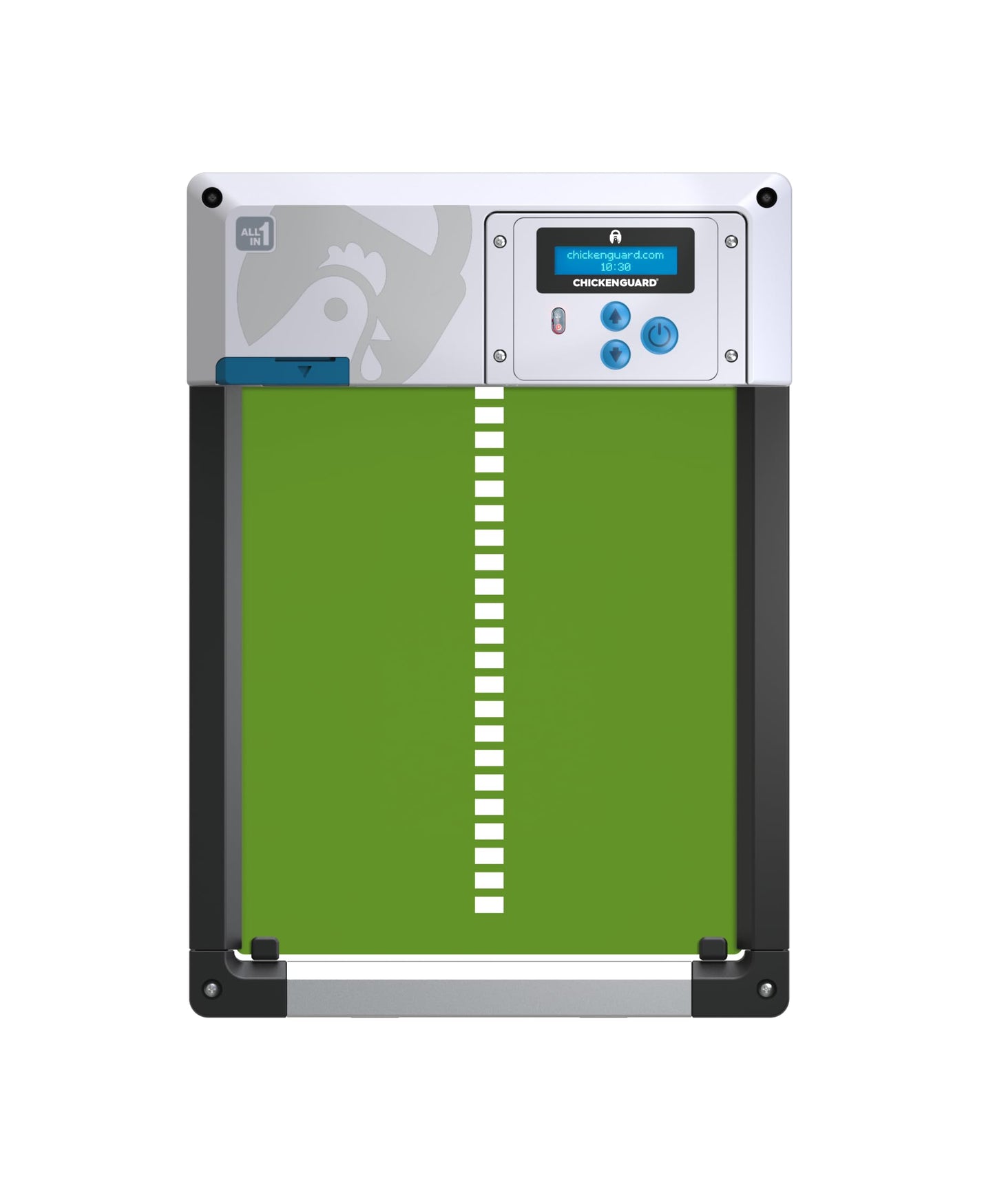 Automatic Chicken Coop Door Opener, ChickenGuard One in All 4 Colours, Timer/Light Sensing, Winter Mode, Auto-Stop & Predator Proof, 3 Power Options, Solar, Battery or Electric (Green + Batteries)