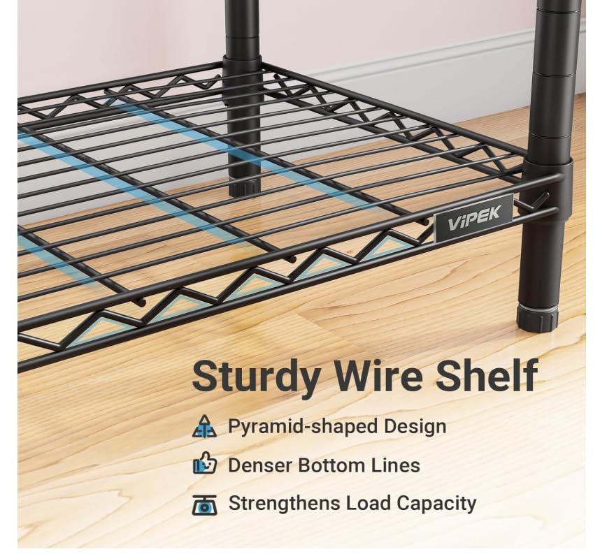 VIPEK X2 Expandable Reach-in Closet Racks Adjustable from 3'3" to 4'8" Portable Open Walk-in Closet Rack System with Flexible Shelves and Hanger Rods Clothing Rack for Hanging Clothes, Black