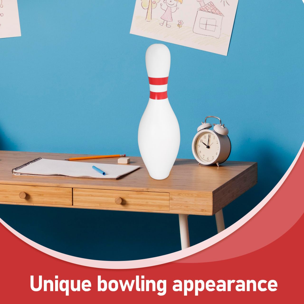 15 Inch Bowling Pin Piggy Bank for Kids, Large White Plastic Money Saving Jar, Unbreakable Coin Holder for Sports Theme Room Decor & Birthday Souvenir