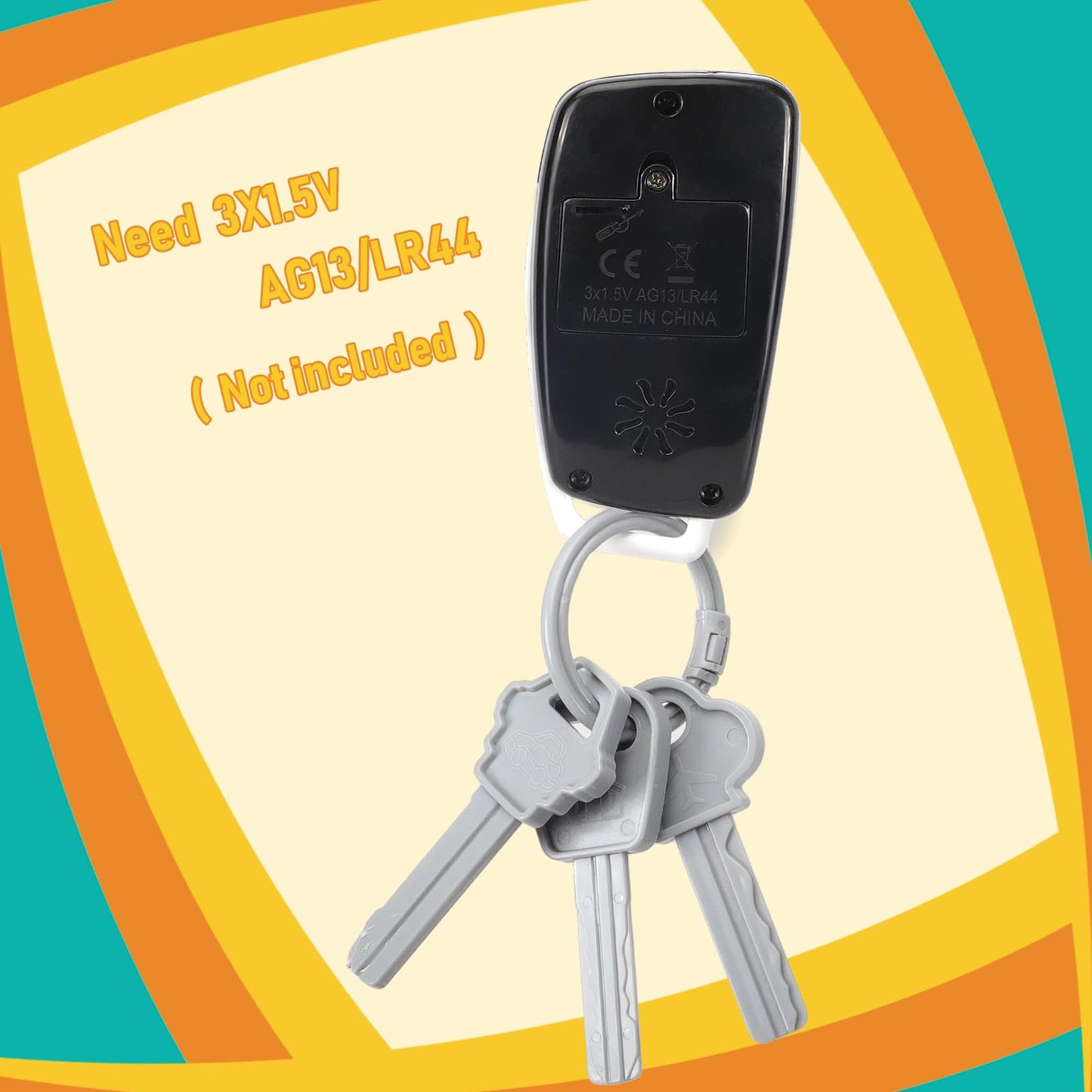 Car Key Playset, Remote Car Key Toy with Light and Sounds, Pretend Play Keys with Cards for Boys and Girls, Travel Toys for Toddlers, Babies (Black)