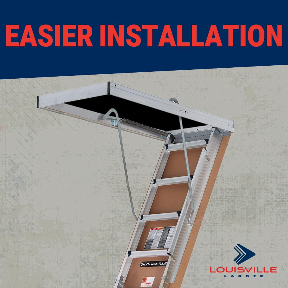 Louisville Ladder 7.8-10.3-Foot Insulated Door Aluminium Attic Ladder 30" x 54" (Rough Opening), 375-Pound Load Capacity, Type IAA, AL3040MG-R10