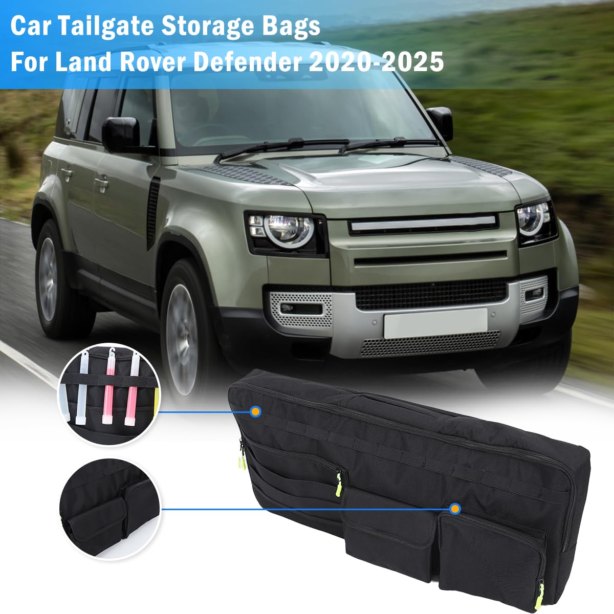 Car Tailgate Storage Bag Compatible with Land Rover Defender 90 110 130 2020-2025 Back Door Panel Storage Pockets Box Multi-Compartment Oxford Cloth,Rear Door Tool Kit Organizer Storage Pockets