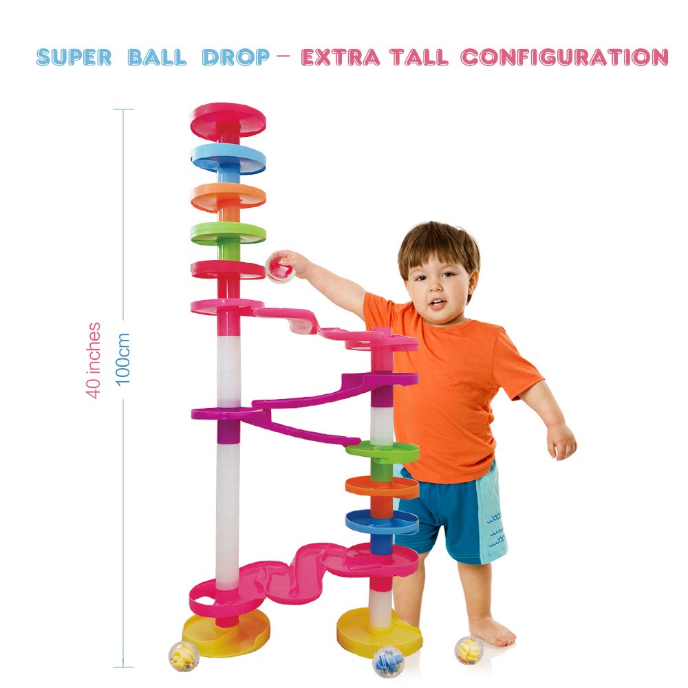 WEofferwhatYOUwant Super Ball Drop – Montessori 26-Piece Giant Marble Run for Toddlers 10M+ Extra Tall STEM Tower with Large Balls Windy Ramps & Double Bridges Expandable Durable & Educational Toy Set