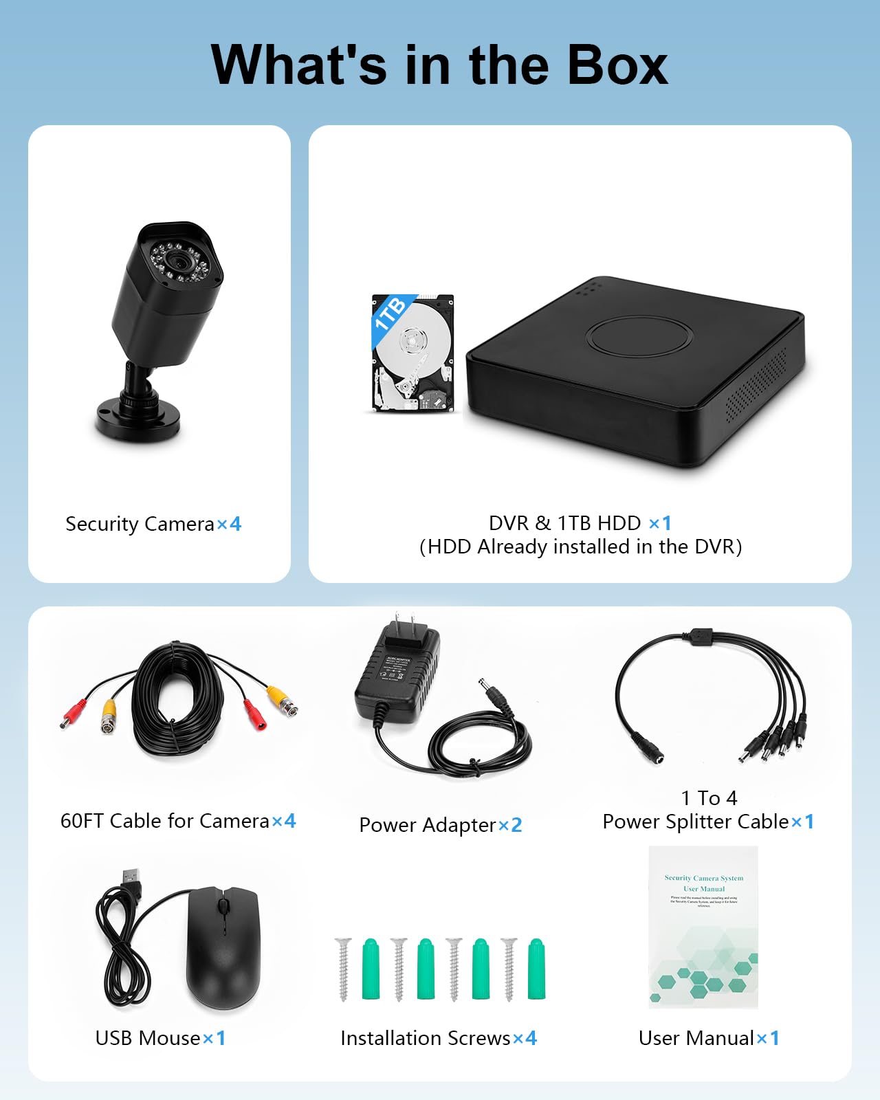 1080P Wired Security Camera System, AIWIXEN 8CH CCTV Surveillance DVR with 1TB Hard Drive, 4 x Home 5MP Wired Security Cameras Outdoor with Human Vehicle Detection, IP68 Waterproof, Remote Access