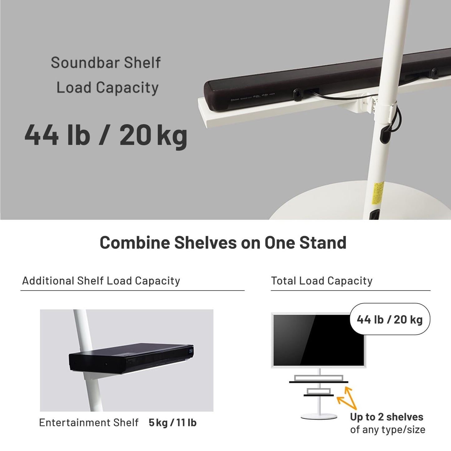 WALL Seven Stand A2 Large | Rolling TV Stand for 45–80" w/ 37.4" Soundbar Shelf | Satin Black | Portable TV Stand with Shelf | Height Adjustable, Space Saving, for Living Room and Bedroom