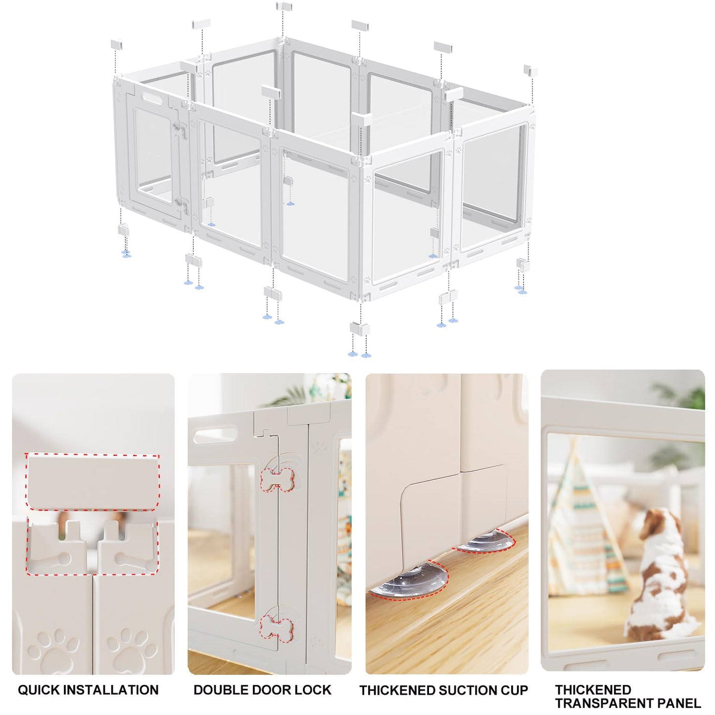 Clear Acrylic Dog Playpen with Door,23.6" Puppy Playpen,Easy Assemble Pet Fence,10-Panel for Puppies/Small Dog Play Pen Indoor (White, 23.6 Inch-H, 10 Panel)