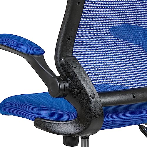 Flash Furniture Kale Mid-Back Blue Mesh Ergonomic Drafting Chair | Adjustable Foot Ring, Flip-Up Arms