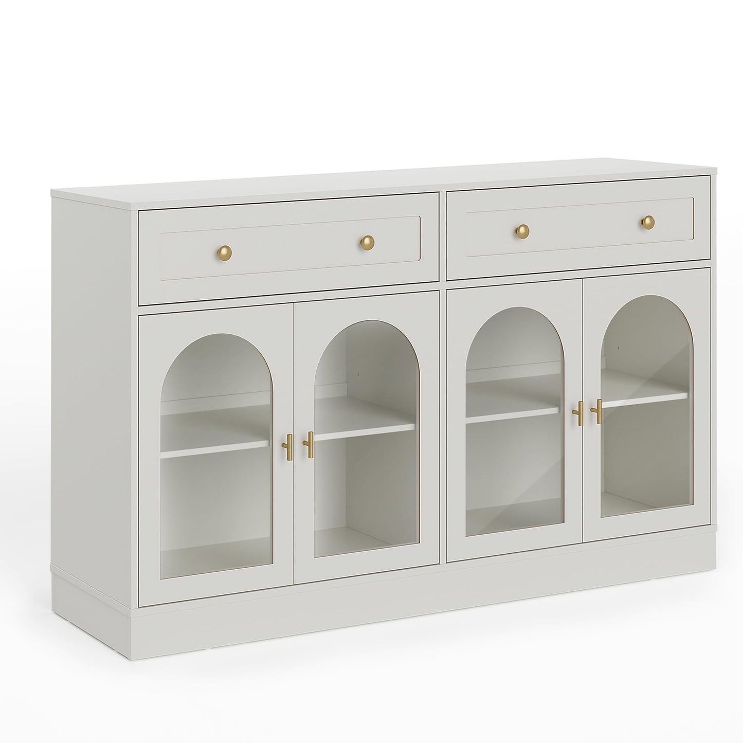 FansaFurn White Sideboard with Adjustable Shelves & 4 Doors, Kitchen Sideboards, Wood Coffee Bar Table for Living Room, Dining Room