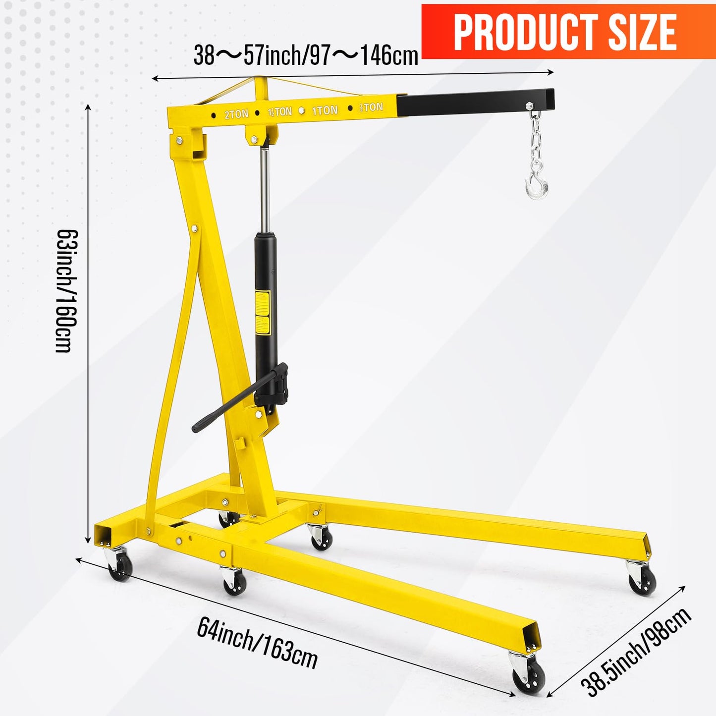 MilleLoom 2 Ton Hydraulic Engine Hoist, Cherry Picker Engine Hoist, 4400LBS Foldable Garage Crane Lifter w/Telescopic Boom & 6 Swivel Casters for Workshop, Warehouse, Auto Repair
