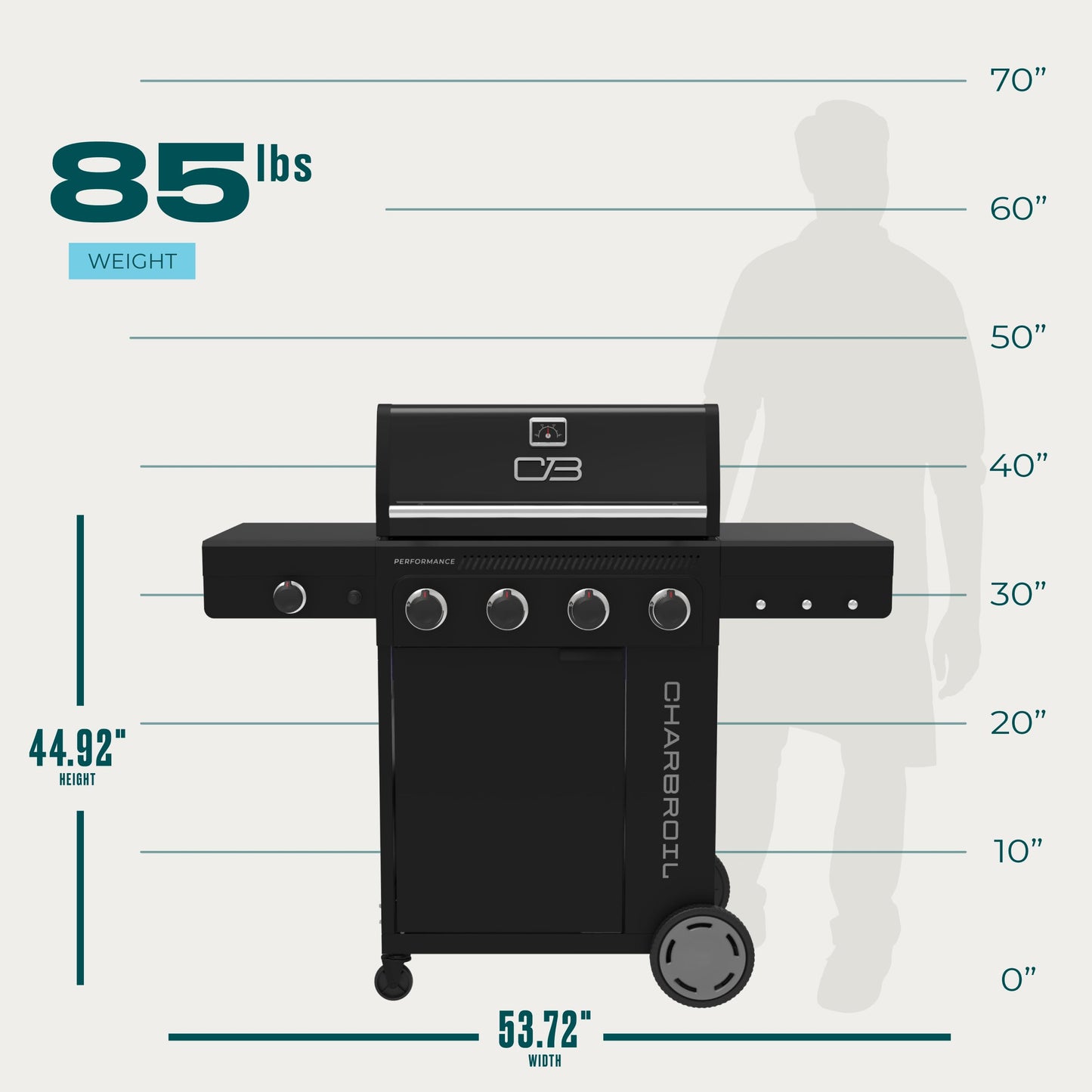 Charbroil Performance Series 4-Burner Gas Grill Cabinet with Side Burner, Black - 463253925