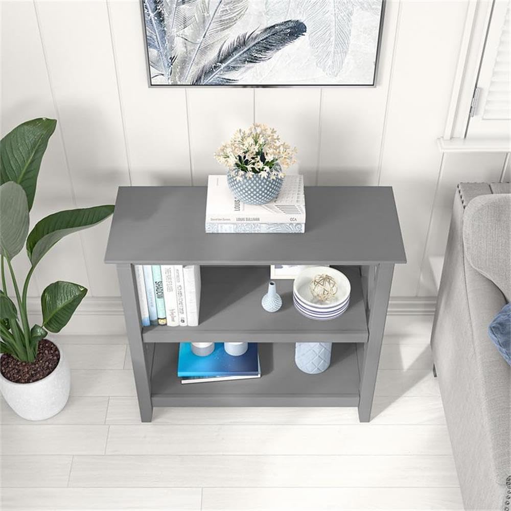 Bush Home Key West Small 2 Shelf Bookcase in Cape Cod Gray, Compact Home Organizer, Vertical Storage Solution, Bookshelf for Office or Living Room