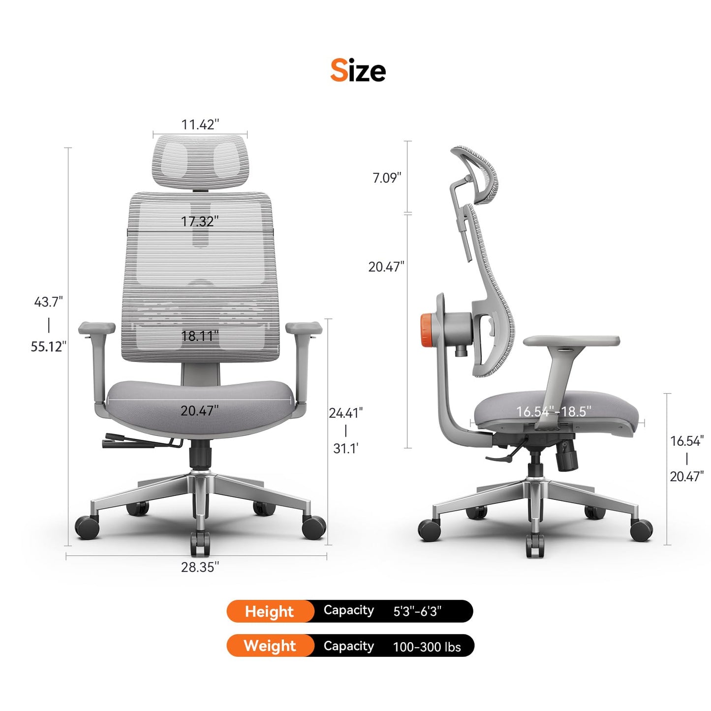 Newtral Ergonomic High-Back Office Chair, Home Office Desk Chair with Auto-Following Lumbar Support, Adjustable Headrest, 3D Armrest, Seat Depth & Heigh Adjustable, 96°-126° Recline