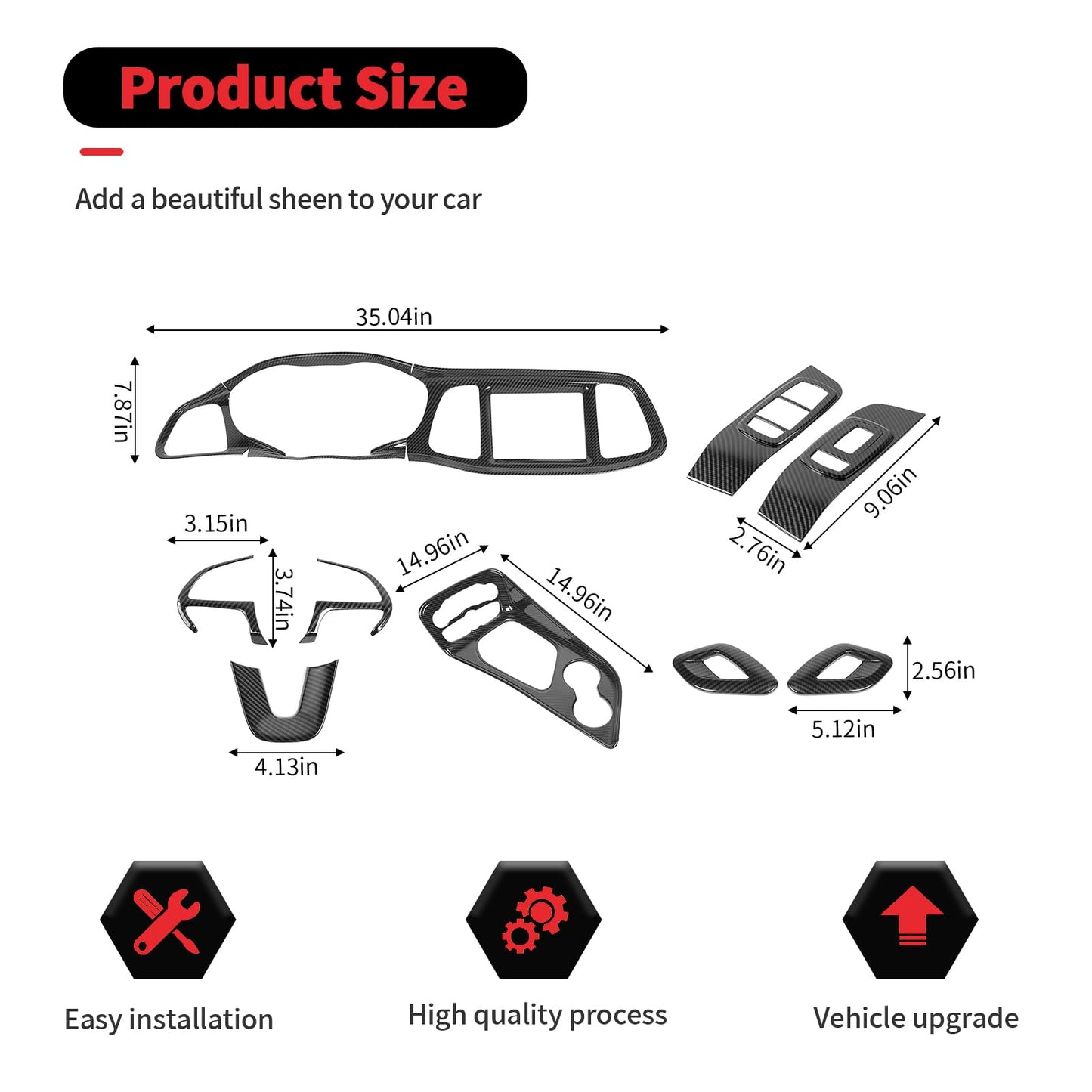 RT-TCZ Carbon Fiber Interior Trim Kit Cover Center Console Decoration Accessories for Dodge Challenger 2015-2025,13PCS