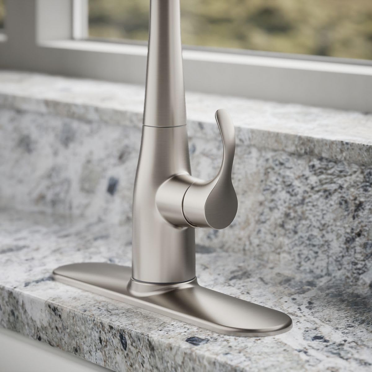 KOHLER 596-VS Simplice Kitchen Sink Faucets with Pull Down Sprayer, 3-Spray Design, Vibrant Stainless Kitchen Faucets, High Arch