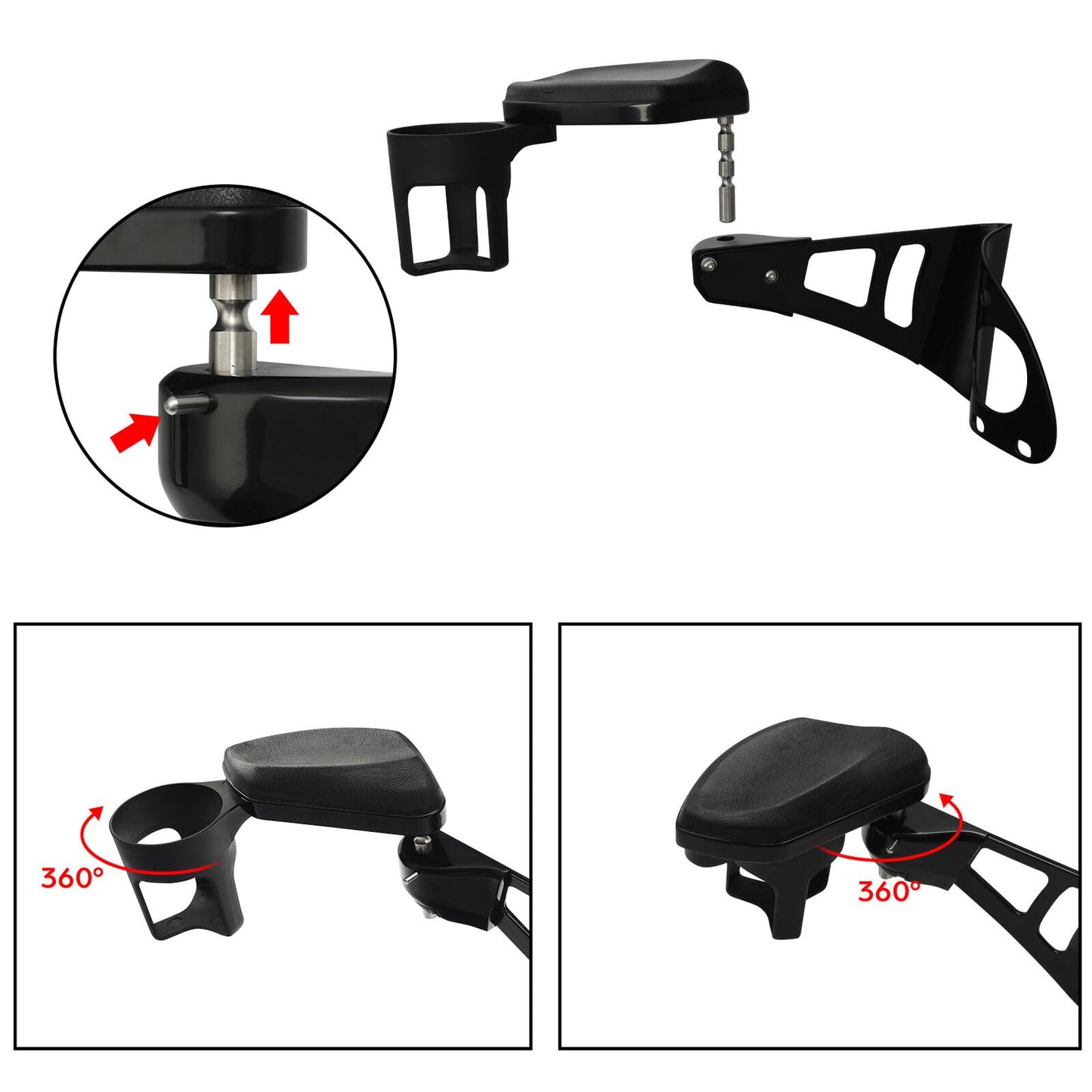 Motorcycle Passenger Armrests Adjustable with Cup Holder for Harley Touring Electra Glides Road Glide Ultra Tri Glide 2014-2024 Motorbike Accessories Parts Black