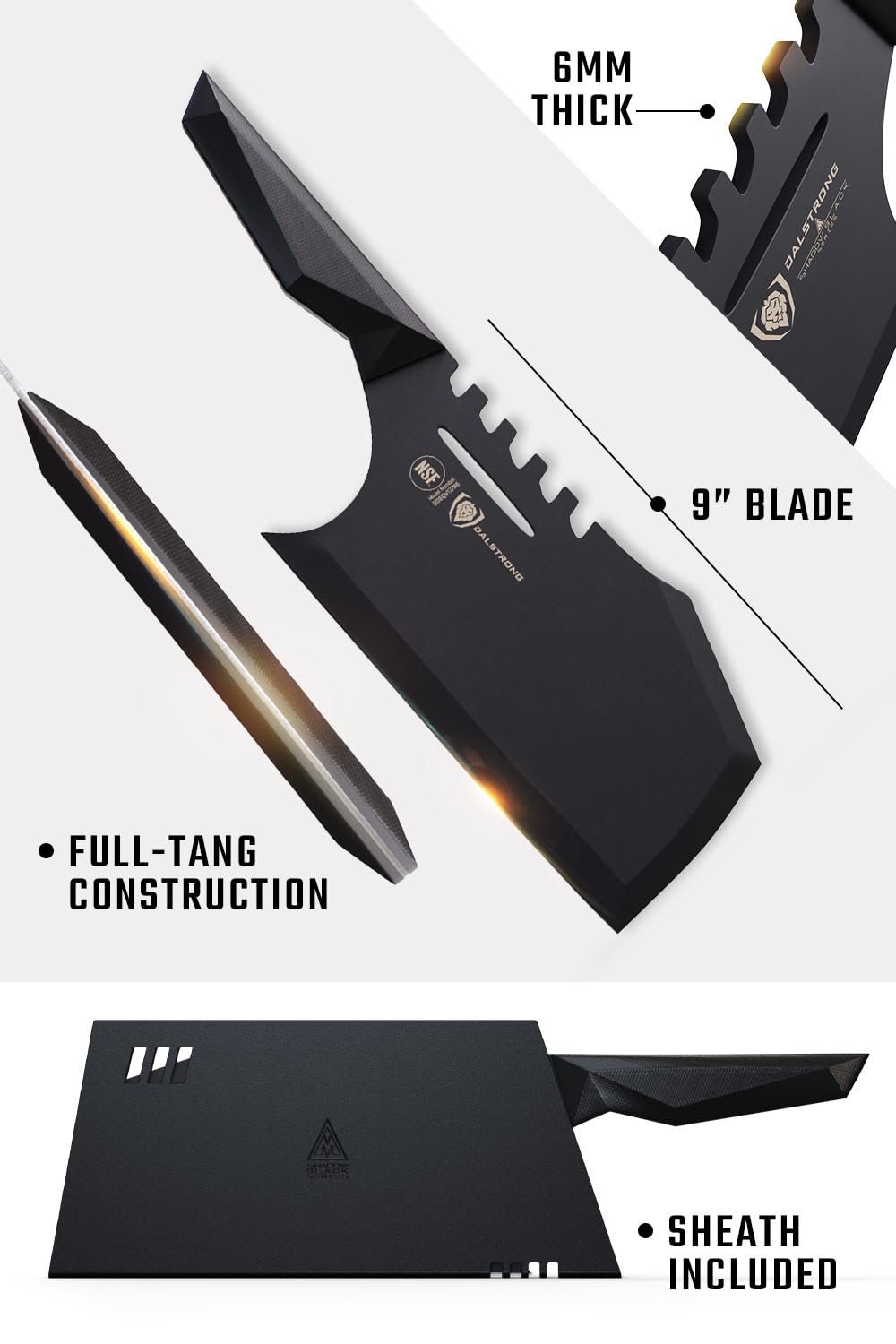 Dalstrong Massive Meat Cleaver Knife-9"-Obliterator-Shadow Black Series-Titanium Nitride Coated-High Carbon Steel-Heavy Duty Gift-Razor Sharp-w/Sheath-NSF Certified