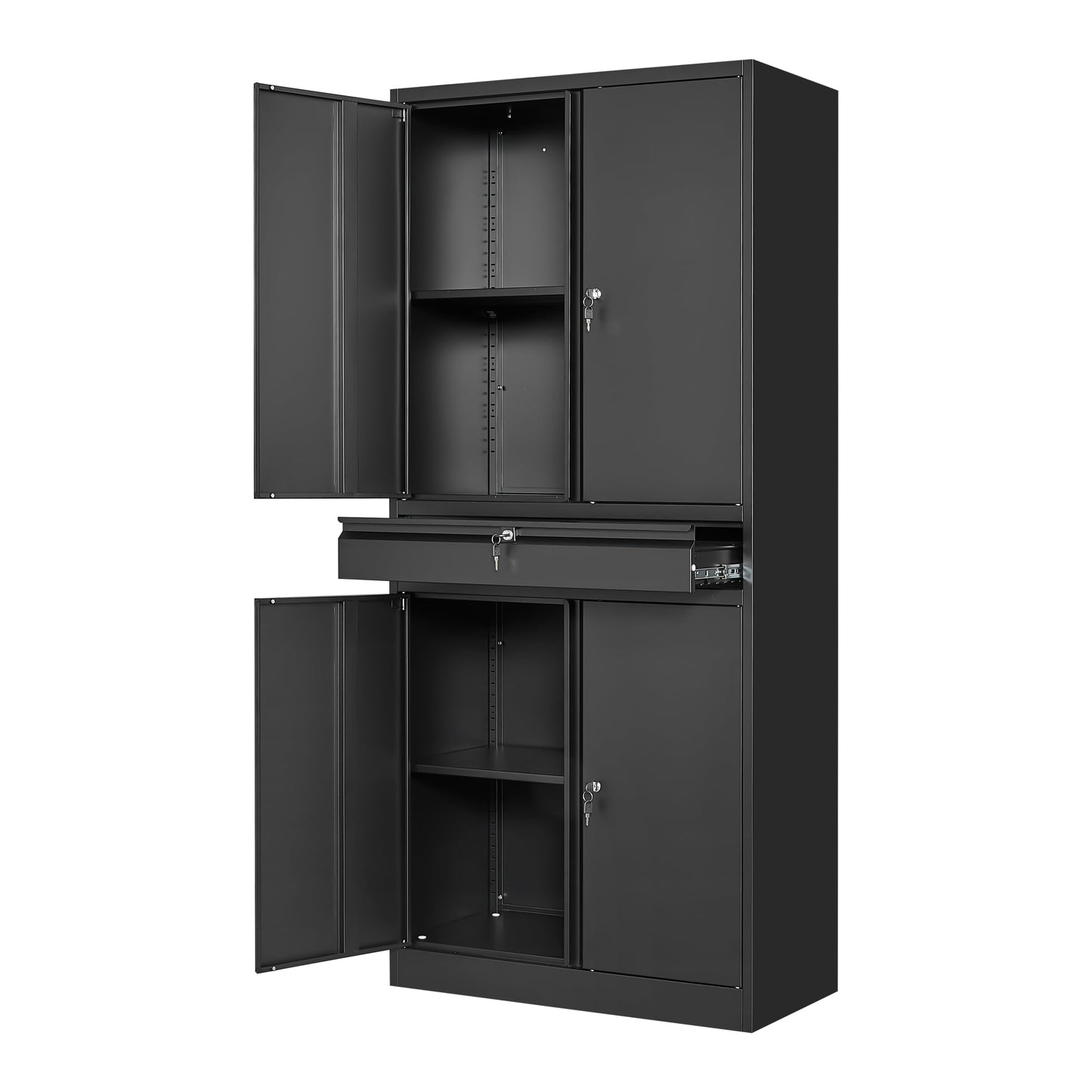 Yizosh Metal Garage Storage Cabinet with Locking Doors and Adjustable Shelves, 71" Tool Storage Cabinet with 1 Drawer for Garage,Warehouse (Black)