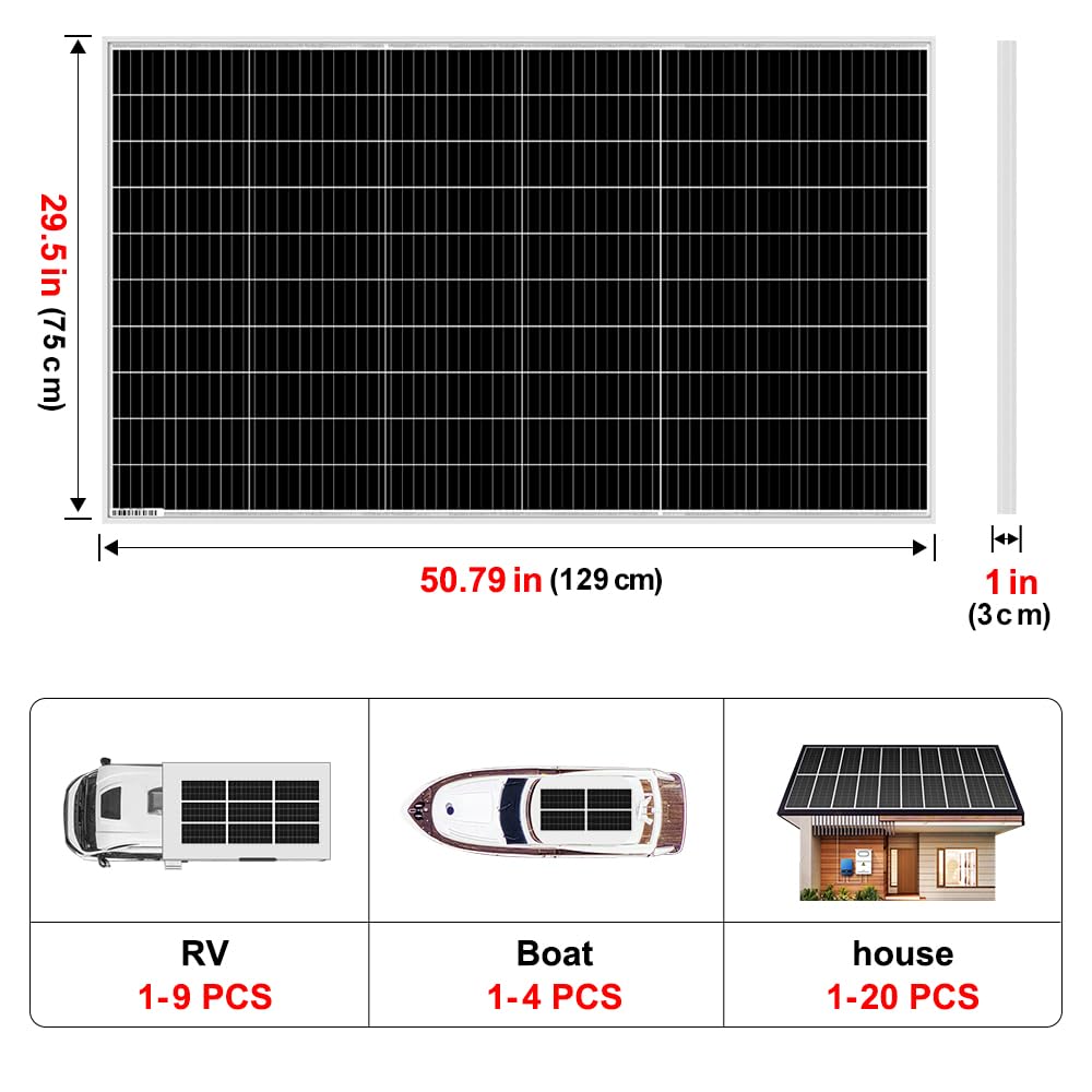 DOKIO 200W 18V Monocrystalline Solar Panel for 12V Battery Charging, Aluminum Frame, MC4 Connector, Pre-Drilled Holes, for Rooftop RV Boat Farm Off-Grid Power