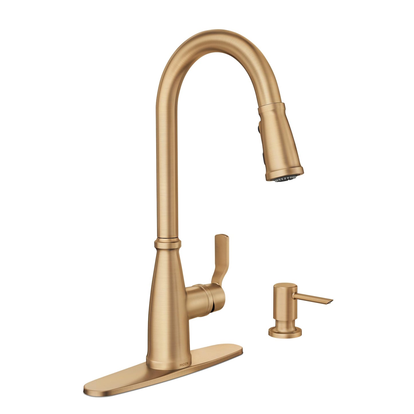 Moen Nolia Brushed Gold Kitchen Faucet with Soap Dispenser, Pull Down Sprayer with Power Boost, Transitional High Arc Kitchen Faucet, One-Handle Easy Installation, 87071BZG