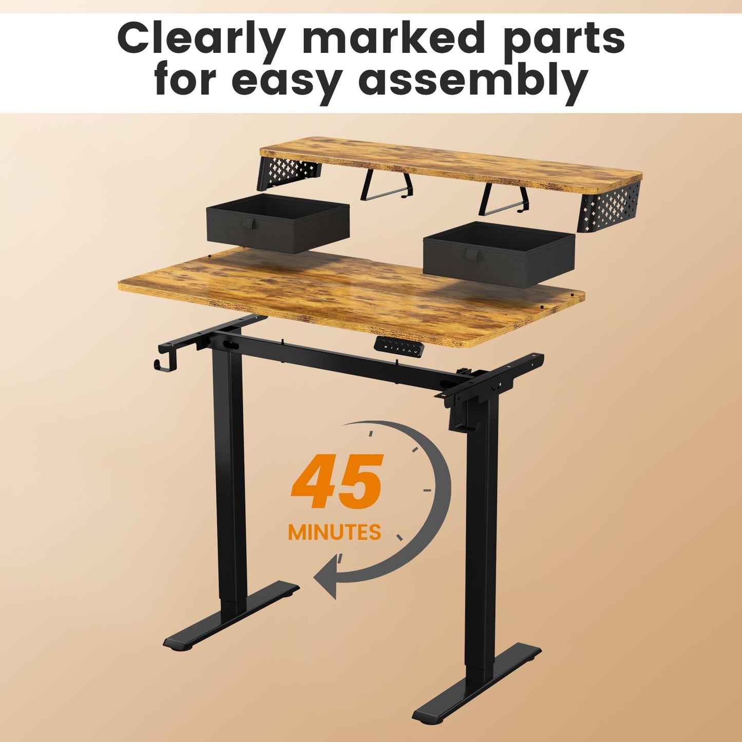 YOLEZO Small Standing Desk with Two Drawers, 40" x 24" Electric Sit Stand Desk for Walking Pad, Ergonomic Stand Up Desk for Home Office & Gaming, 3 Memory Height Preset & Hooks(Rustic Brown)