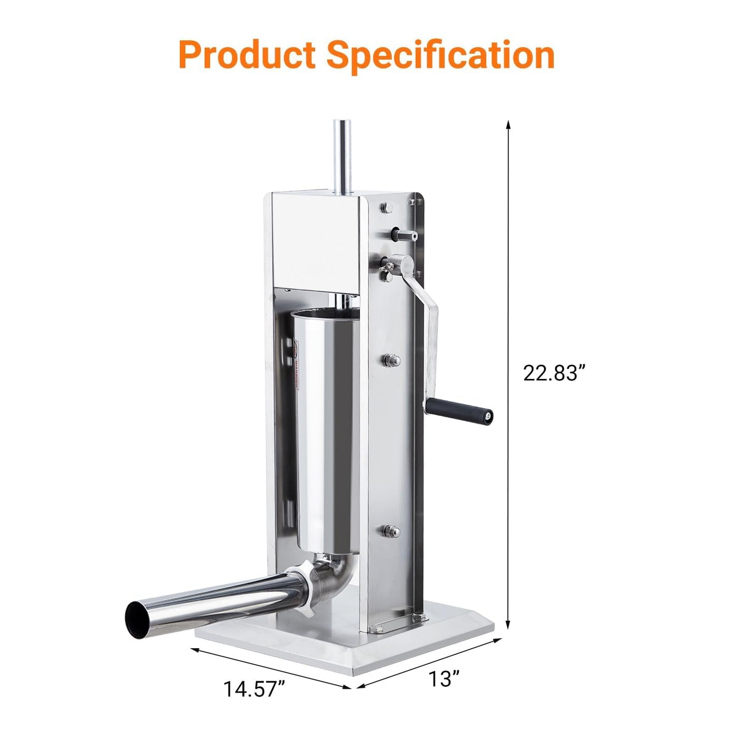 Manual Stainless Steel Sausage Maker, 10L Capacity Meat Stuffer with Dual Speed and 5 Stuffing Tubes, Heavy Duty Sausage Filler for Home Kitchen and Commercial Use