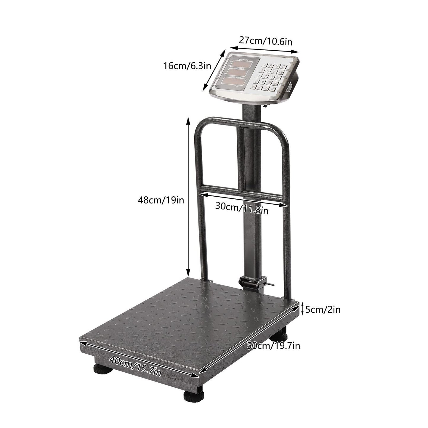 CXWAWSZ 660LB Industrial Platform Scale with Removable Guardrail LB/KG Weight Computing Digital Scale Floor Platform Scale Perfect for Postal Luggage Shipping Mailing Weighing