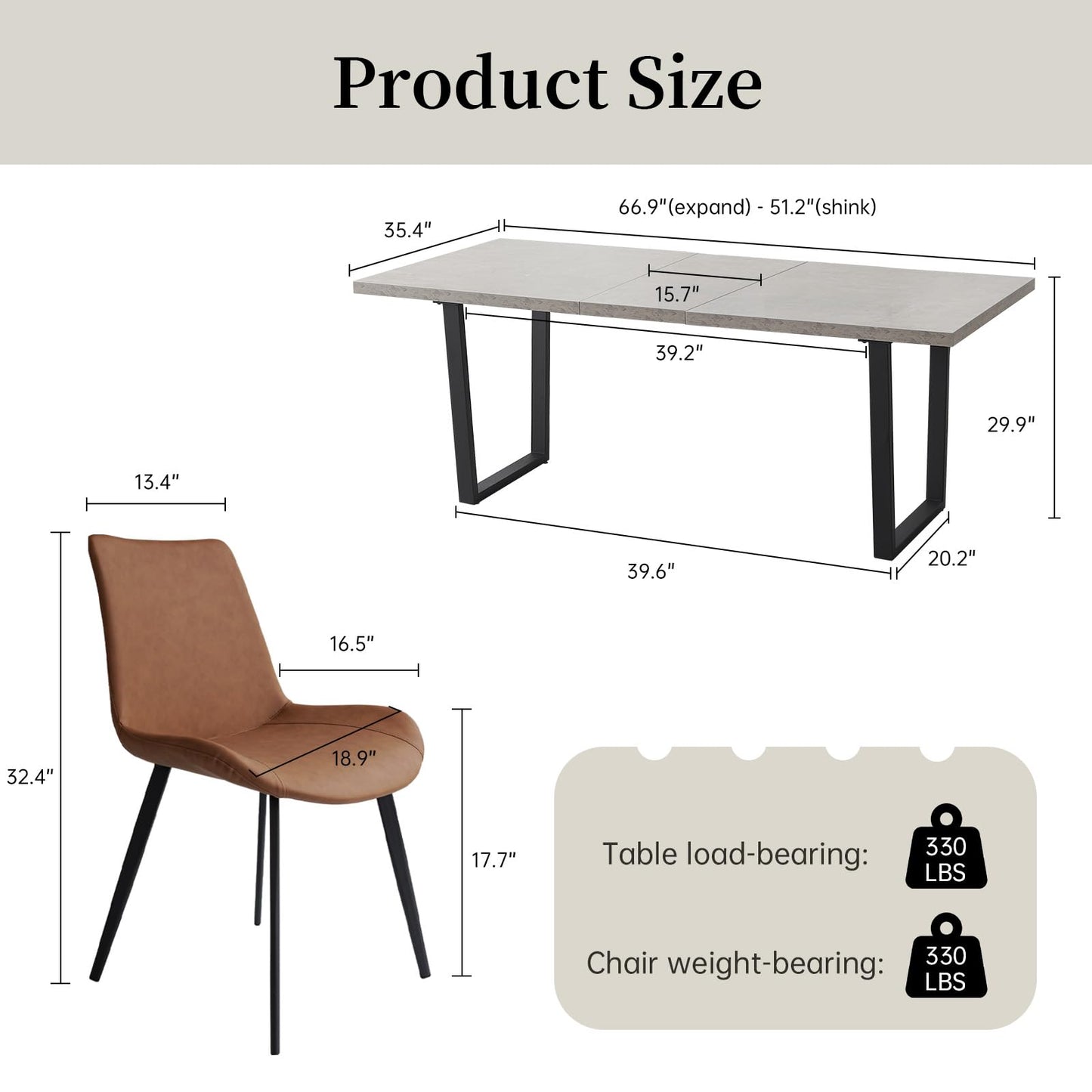 ZckyCine Modern Mid-Century Extendable Dining Table Set for 6-8 People | Expandable 51"-67" Wood Kitchen Table + 6 Upholstered Chairs | Stylish & Space-Saving Dining Room Furniture